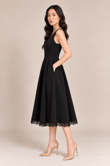 LACE -TRIMMED A-LINE MIDI DRESS