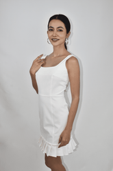 White Mini Dress with Pleated Hem