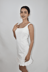 White Mini Dress with Pleated Hem