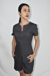 Denim Zip Front Romper