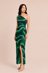 Emerald Wave One-Shoulder Dress