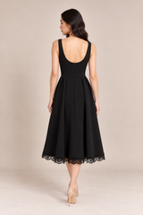 LACE -TRIMMED A-LINE MIDI DRESS