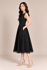 LACE -TRIMMED A-LINE MIDI DRESS