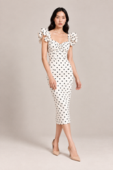 POLKA DOT RUFFLE MIDI DRESS