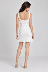 White Mini Dress with Pleated Hem