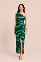 Emerald Wave One-Shoulder Dress
