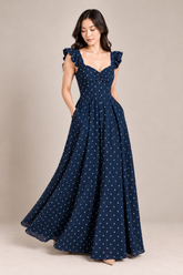 NAVY POLKA DOT MAXI DRESS (MADE TO ORDER)