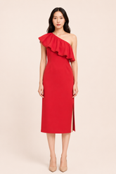 One-Shoulder Ruffle Midi Dress