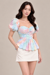 PASTEL FLORAL EYELET TOP