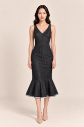 Denim V-Neck Midi Dress