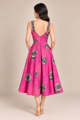 FUCHSIA FLORAL A-LINE MIDI DRESS