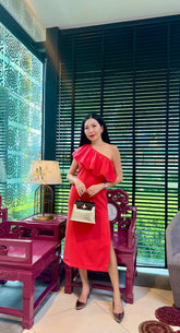 One-Shoulder Ruffle Midi Dress