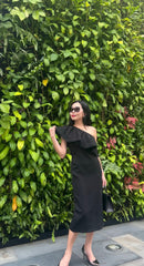 One-Shoulder Ruffle Midi Dress