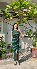 Emerald Wave One-Shoulder Dress
