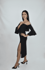 Black Bell Sleeve Midi Dress