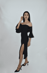 Black Bell Sleeve Midi Dress