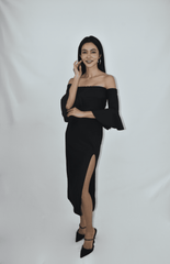 Black Bell Sleeve Midi Dress