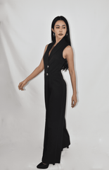 Black Collar Overlap Jumpsuit
