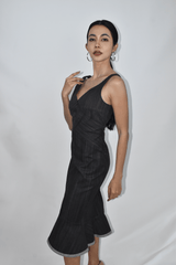 Denim V-Neck Midi Dress