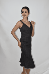 Denim V-Neck Midi Dress