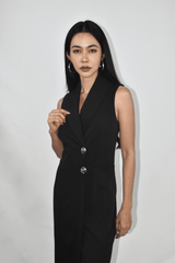 Black Collar Overlap Jumpsuit