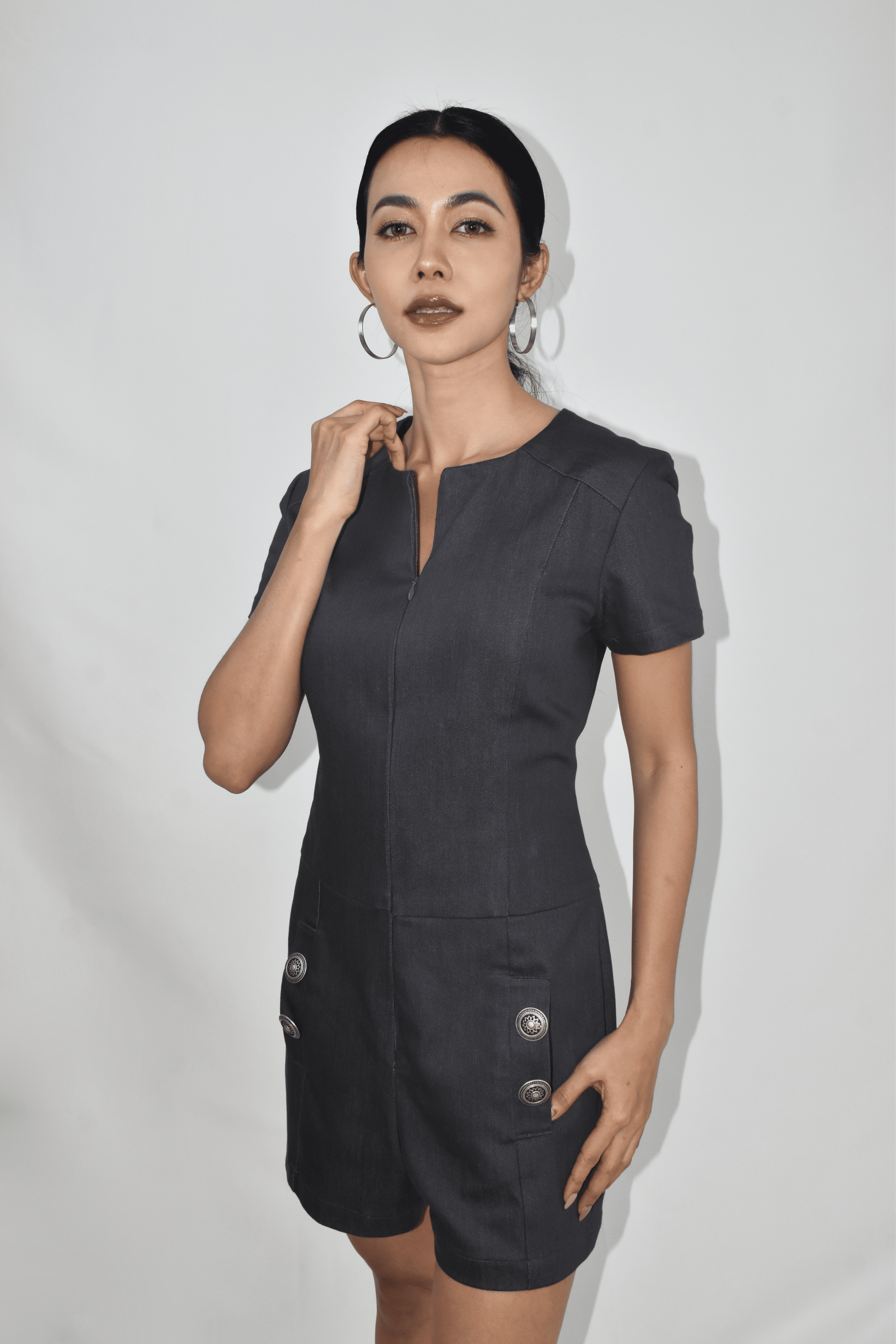 Denim Zip Front Romper