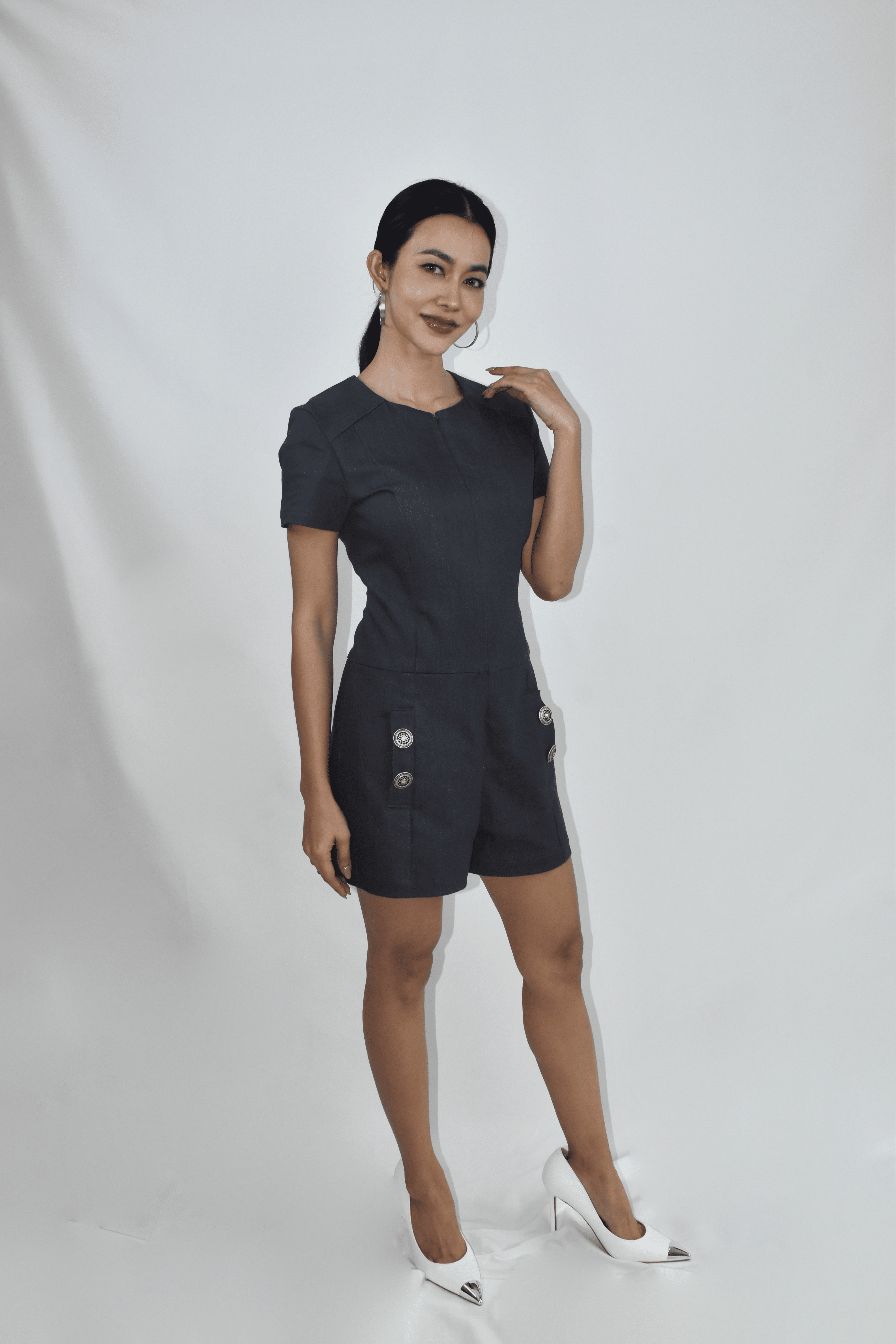 Denim Zip Front Romper