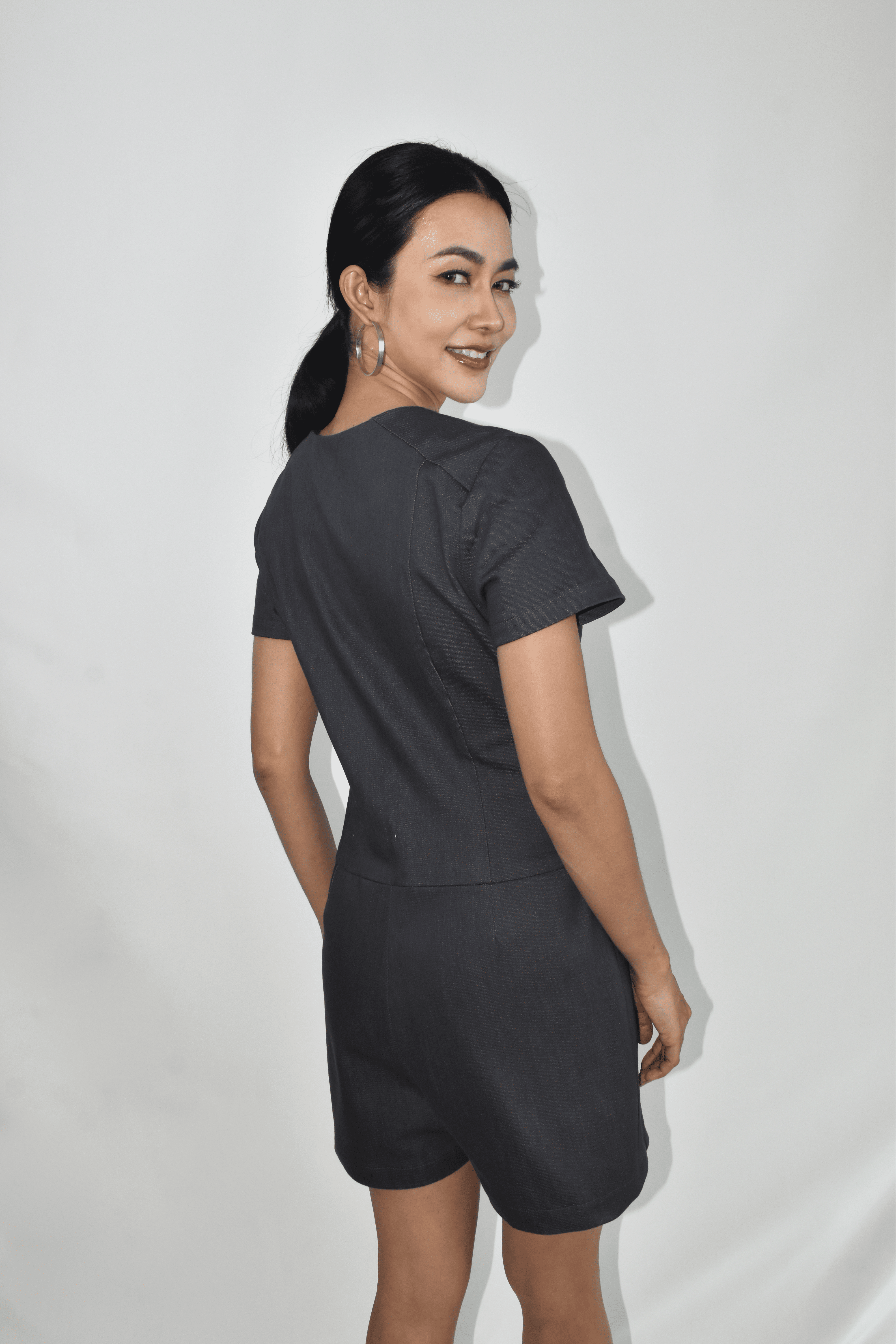 Denim Zip Front Romper