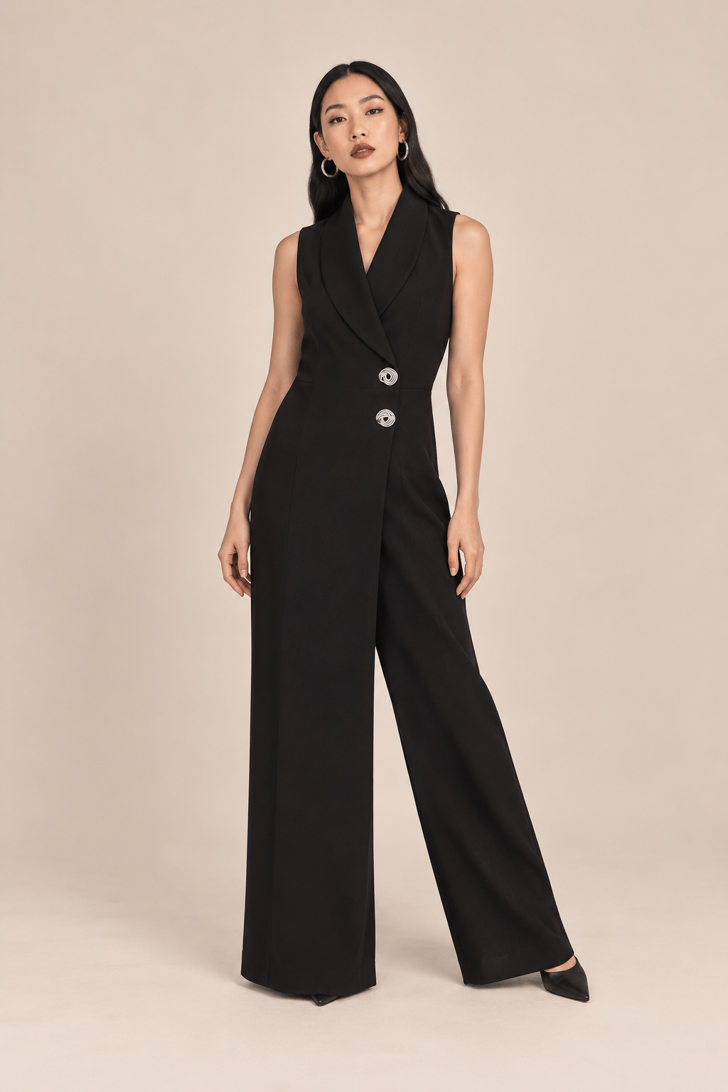 Black Collar Overlap Jumpsuit (MADE TO ORDER)