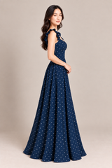 NAVY POLKA DOT MAXI DRESS (MADE TO ORDER)