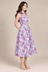 FLORAL JACQUARD COLLAR DRESS