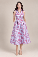 FLORAL JACQUARD COLLAR DRESS