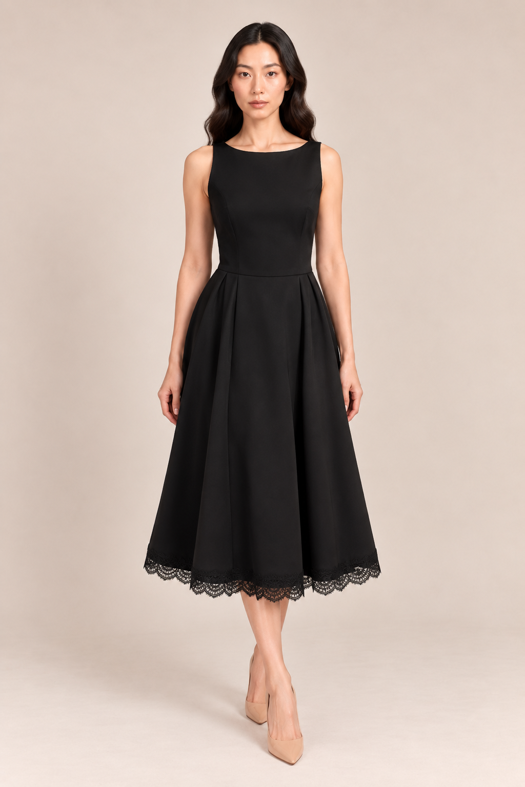 LACE -TRIMMED A-LINE MIDI DRESS