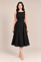 LACE -TRIMMED A-LINE MIDI DRESS