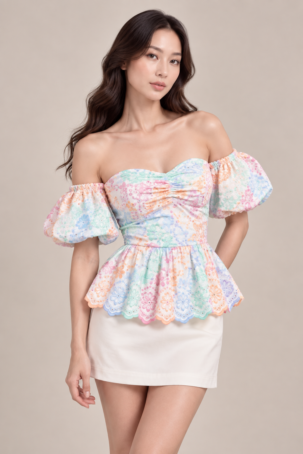 PASTEL FLORAL EYELET TOP