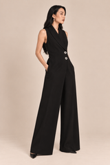 Black Collar Overlap Jumpsuit (MADE TO ORDER)
