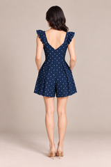 NAVY POLKA DOT ROMPER