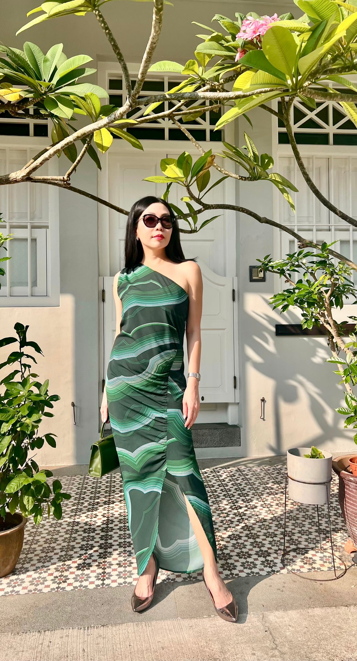 Emerald Wave One-Shoulder Dress - Green / M Emerald Wave One-Shoulder Dress - Green / M
