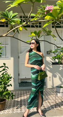 Emerald Wave One-Shoulder Dress