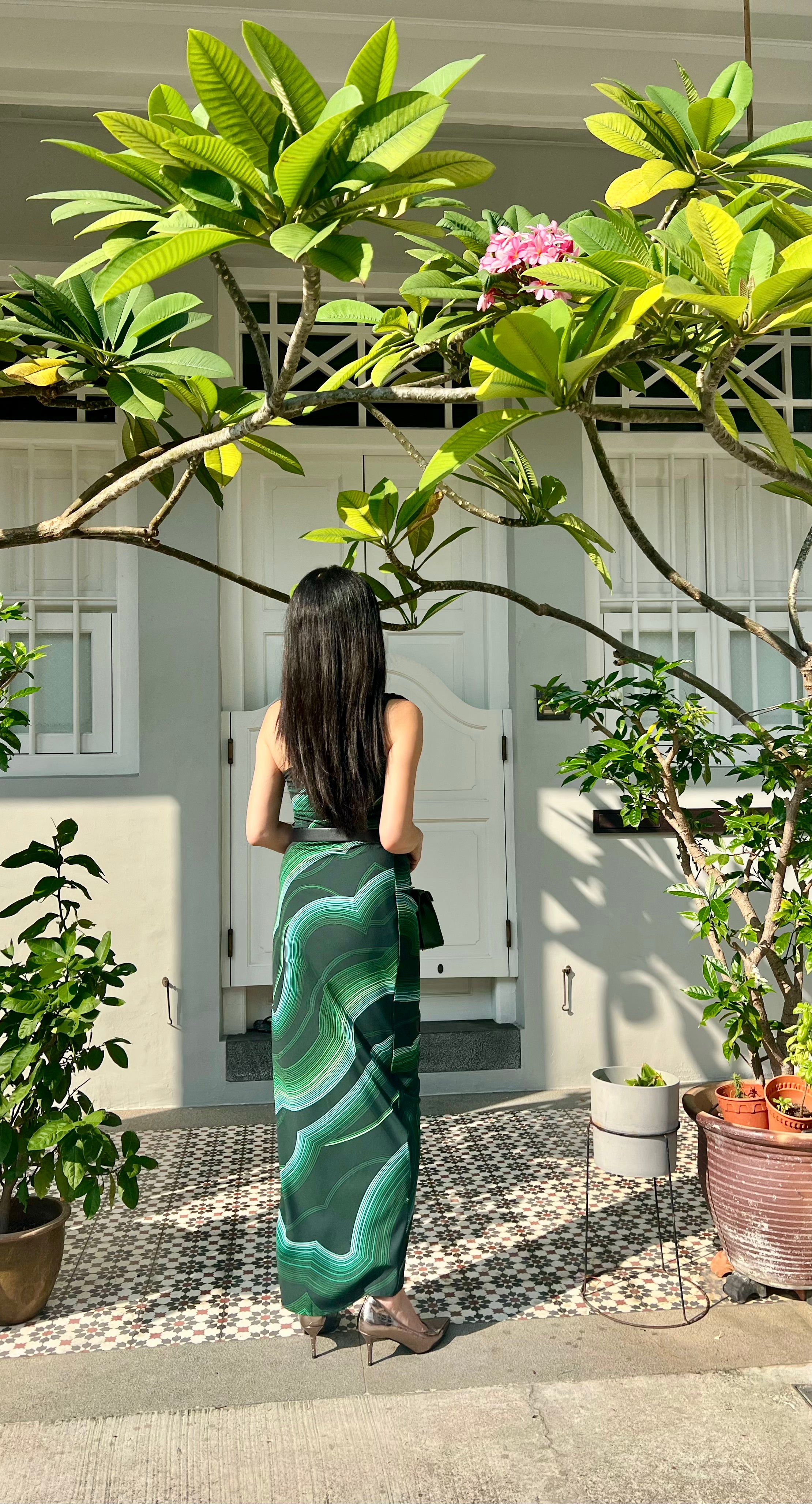 Emerald Wave One-Shoulder Dress