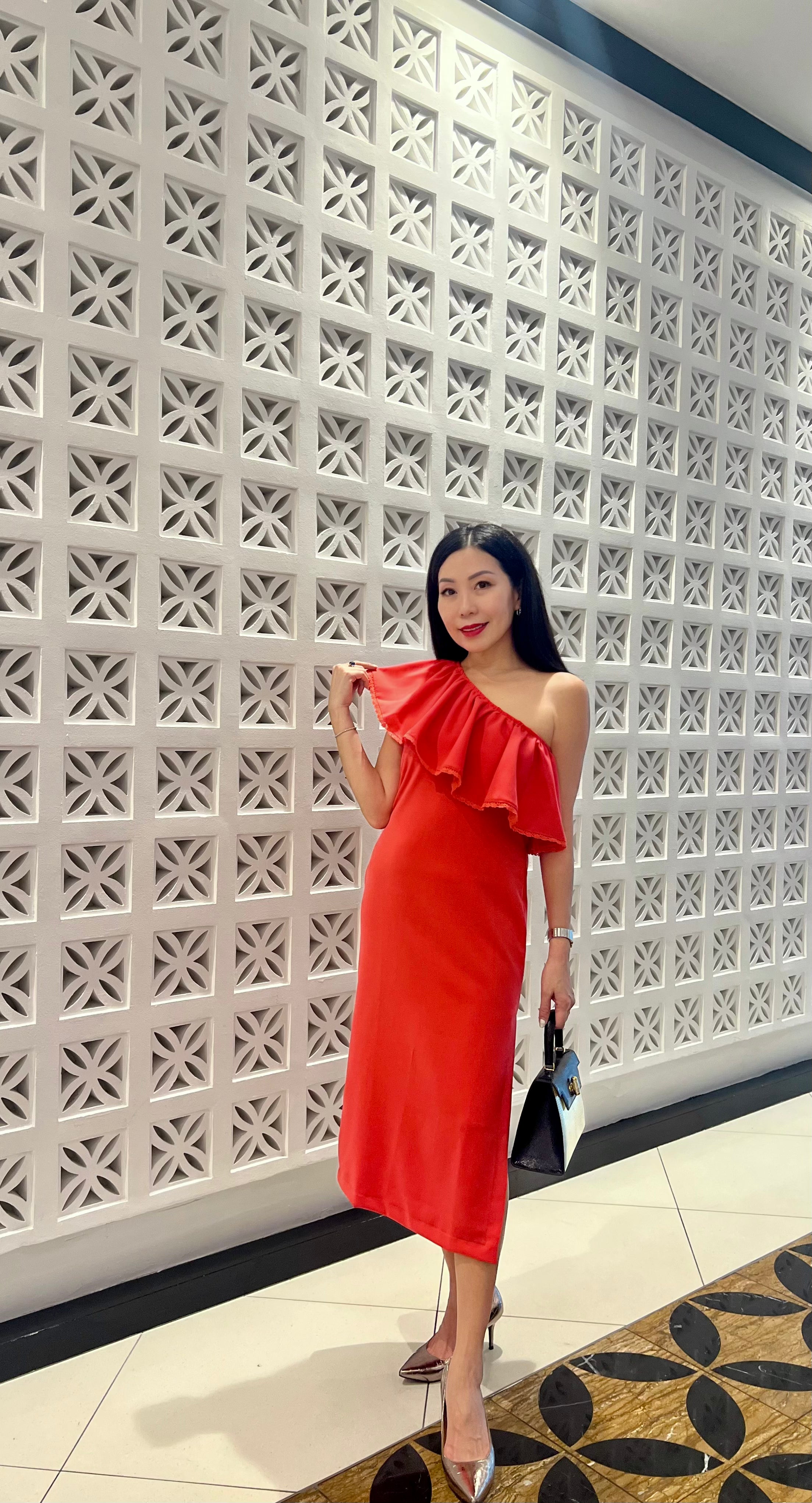 One-Shoulder Ruffle Midi Dress