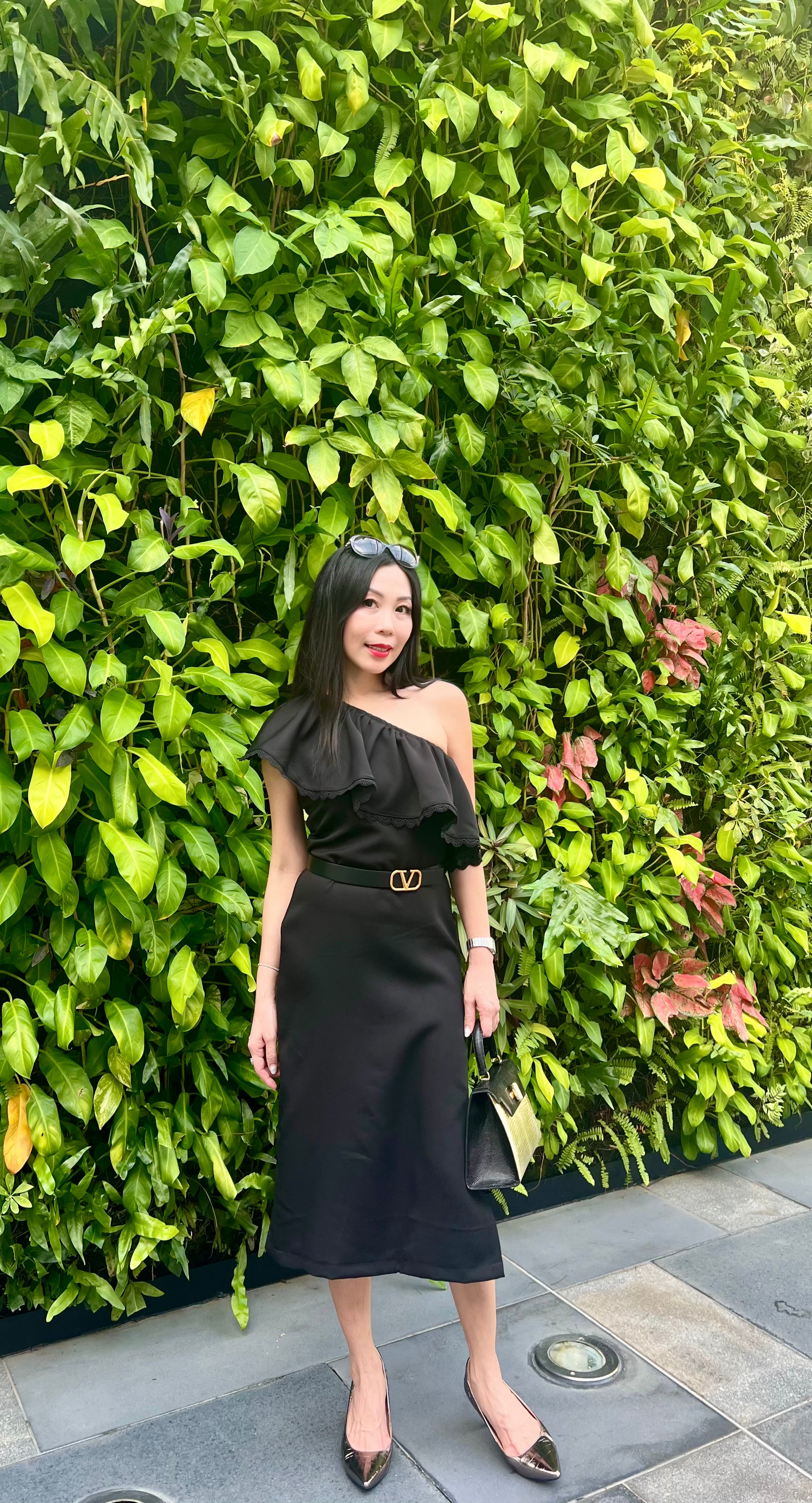 One-Shoulder Ruffle Midi Dress