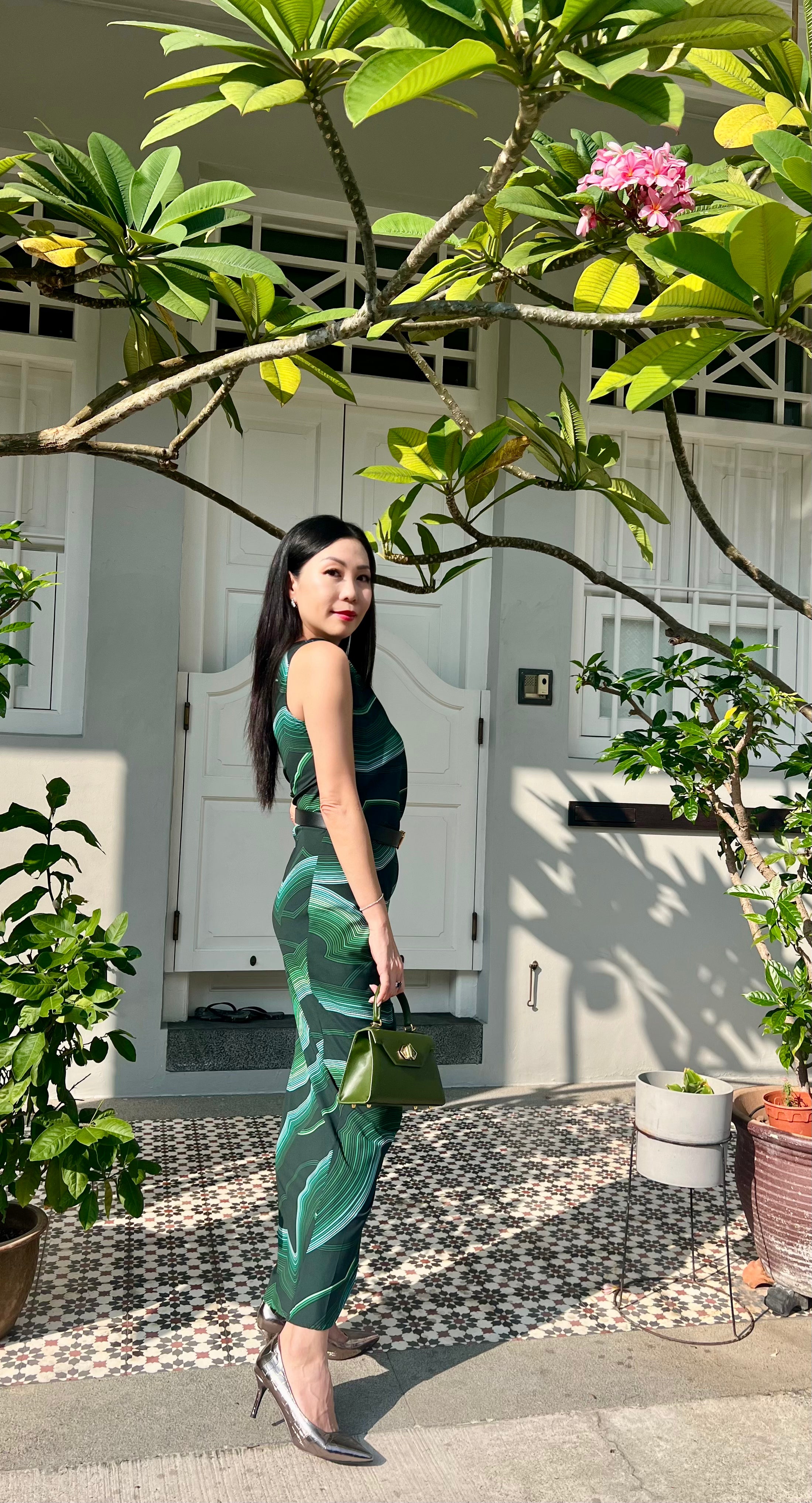 Emerald Wave One-Shoulder Dress